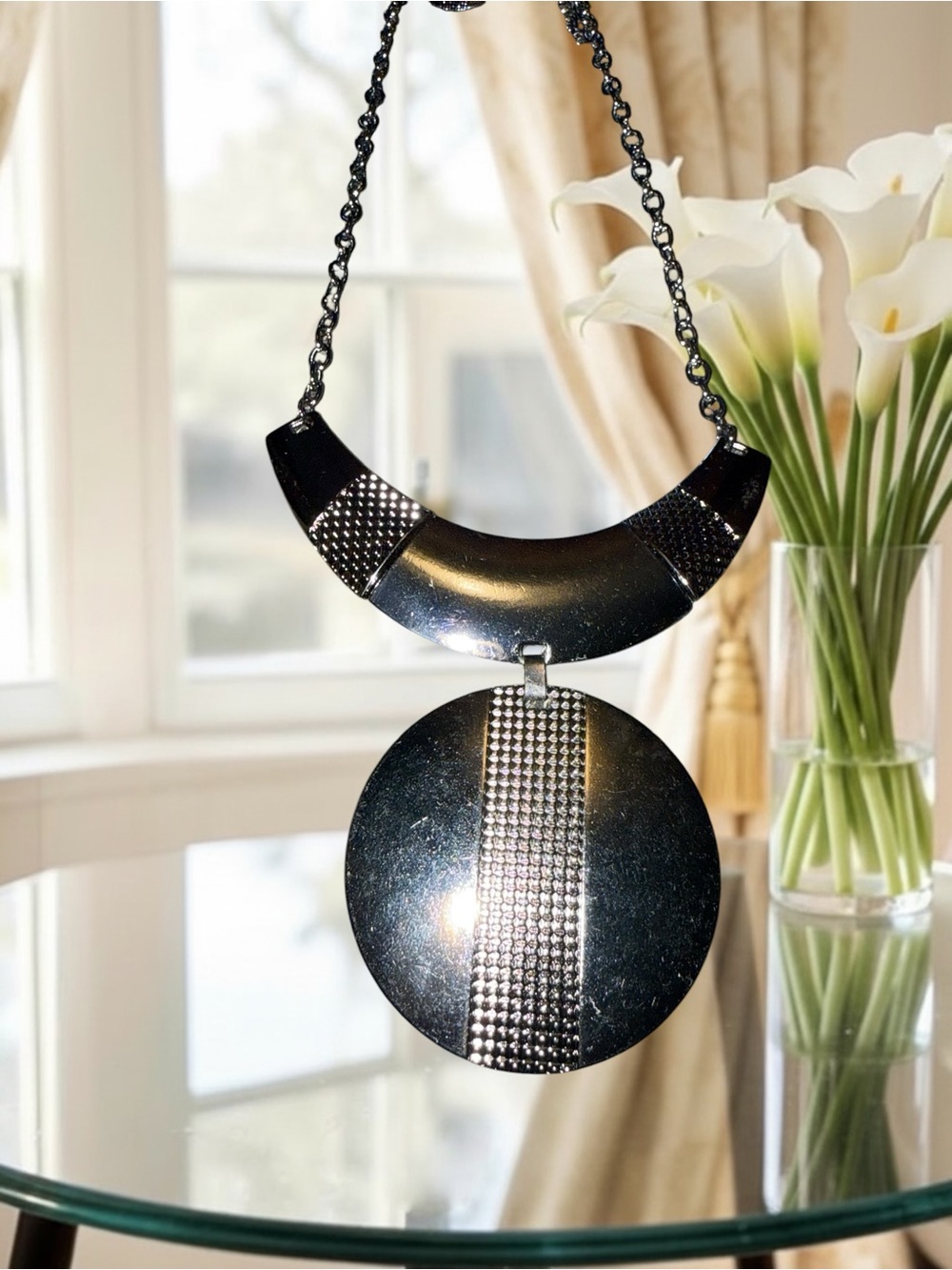 Paparazzi Metallic Enchantress Gunmetal Black Statement Necklace & Earring Set - Picture 3 of 4